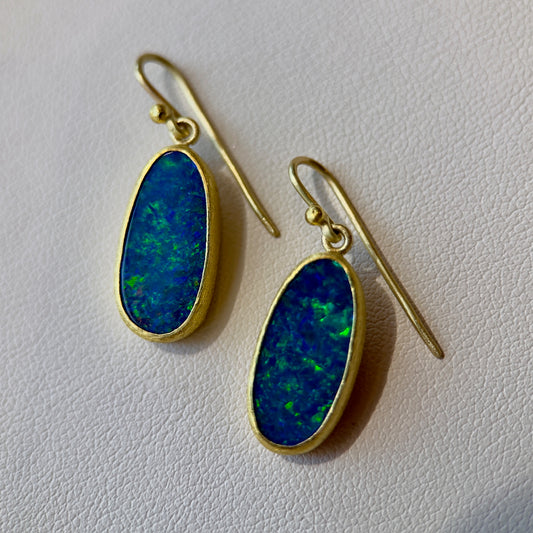 australian opal oval dangle earrings