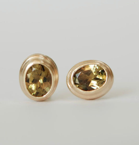 olive green oval tourmaline stud earrings