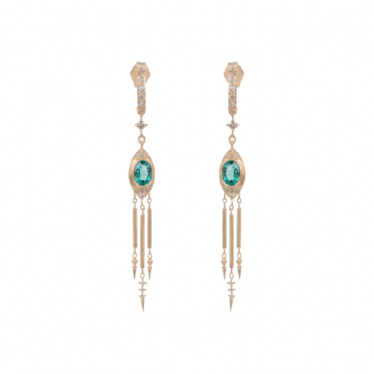 totem emerald & diamond fringe earrings