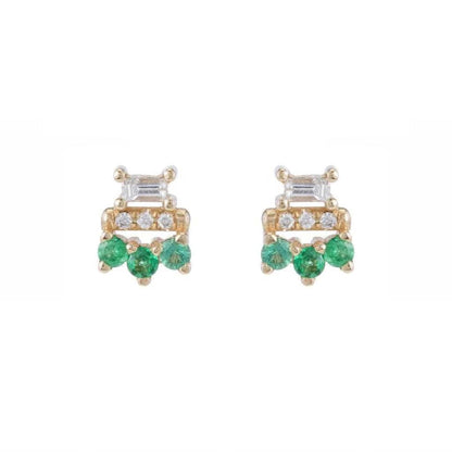 baguette lace stud earrings - natural emerald + diamond