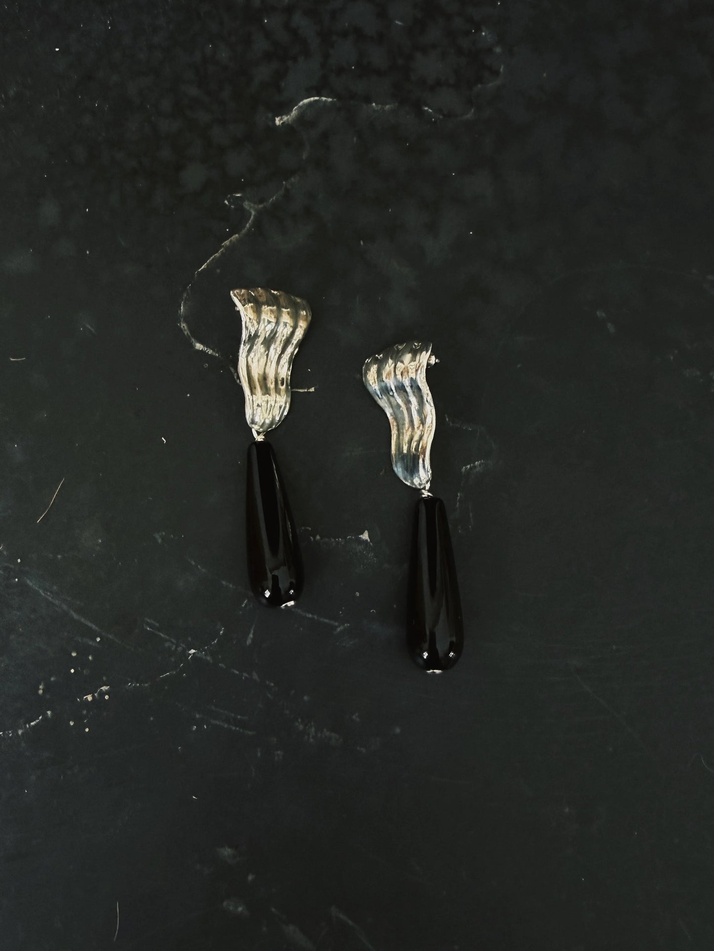 torch earrings - black obsidian