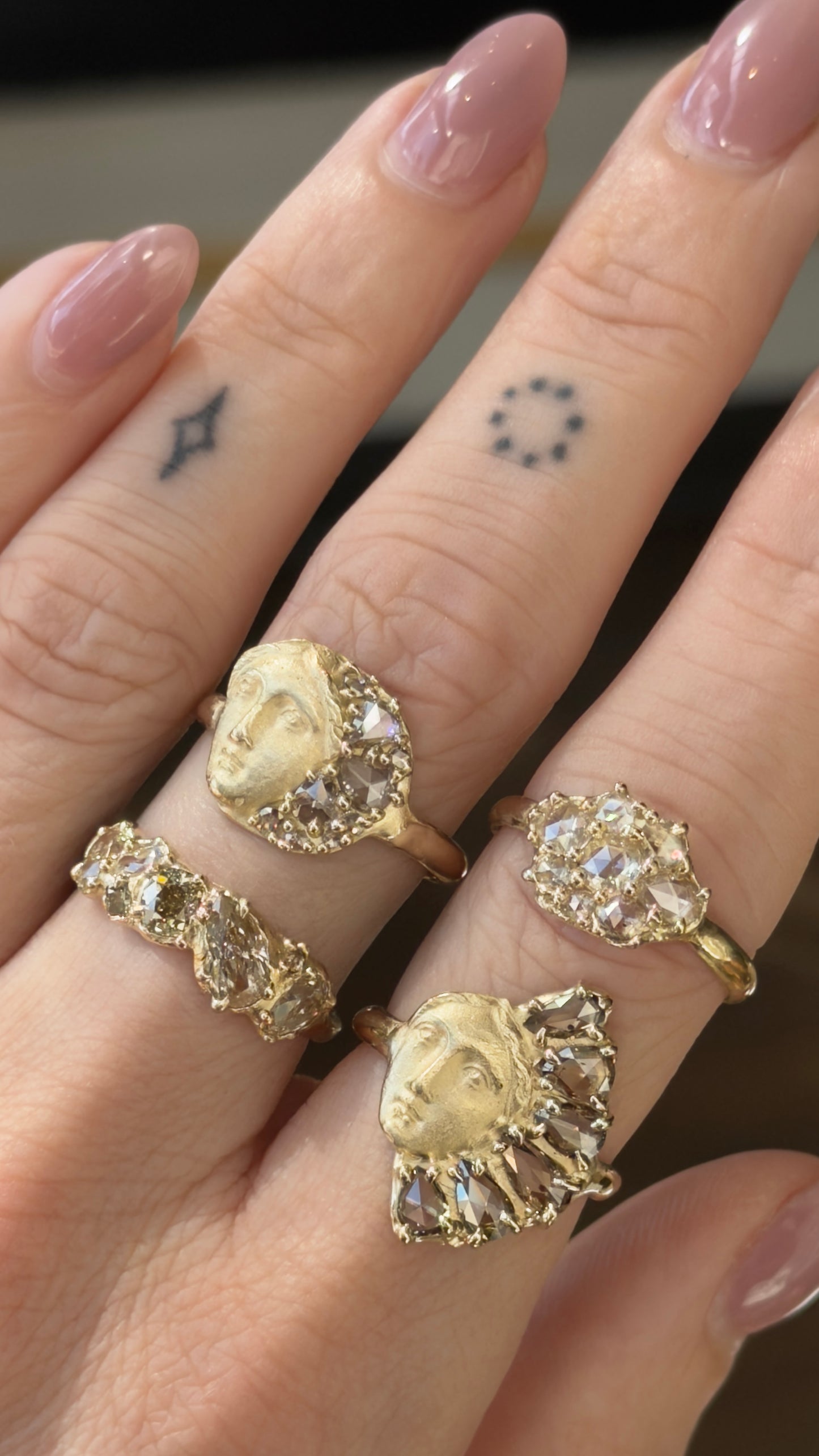rose-cut small cluster ring - natural diamond