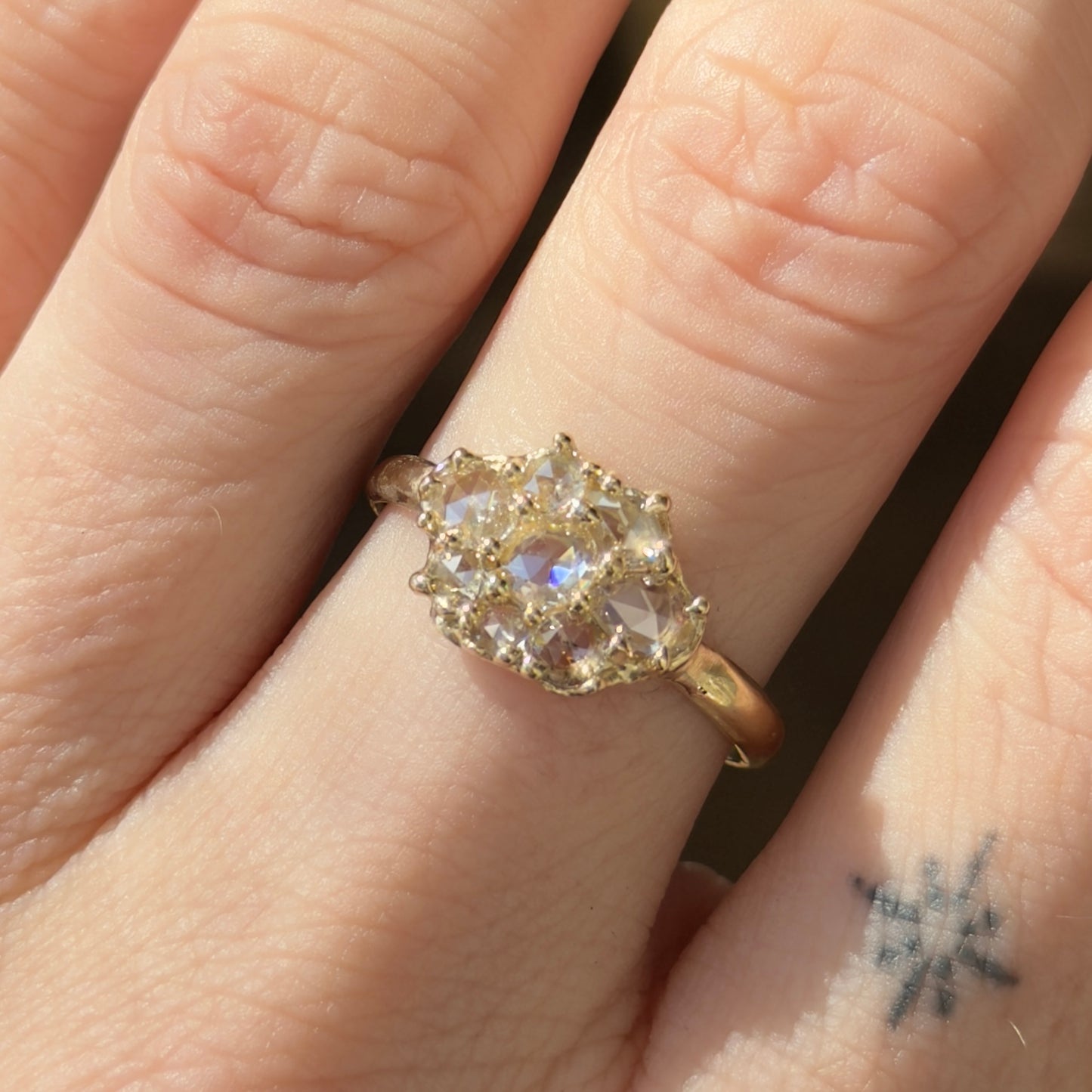 rose-cut small cluster ring - natural diamond