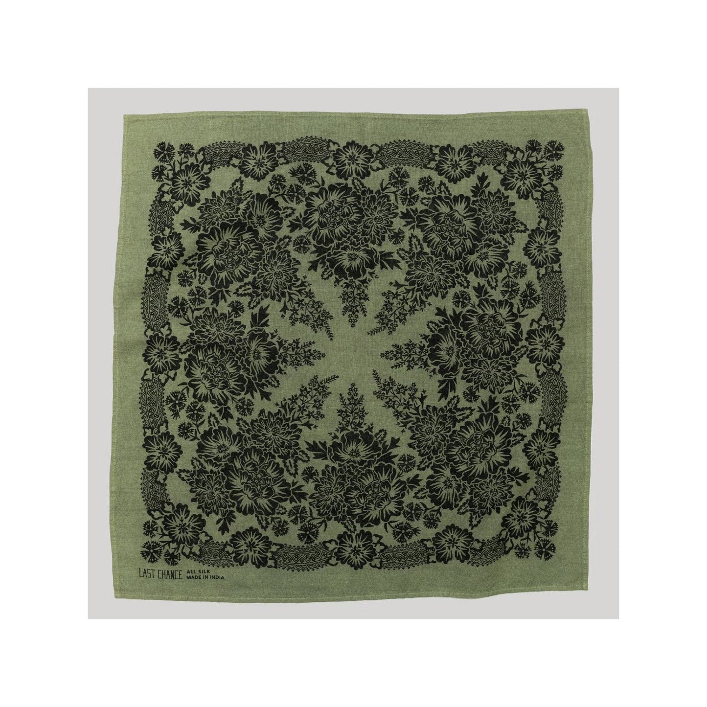 natural dye raw silk bandana - grass green blossom