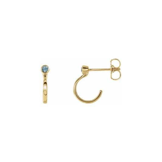 natural gem birthstone hoop earrings - blue zircon