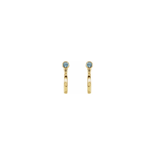 natural gem birthstone hoop earrings - blue zircon