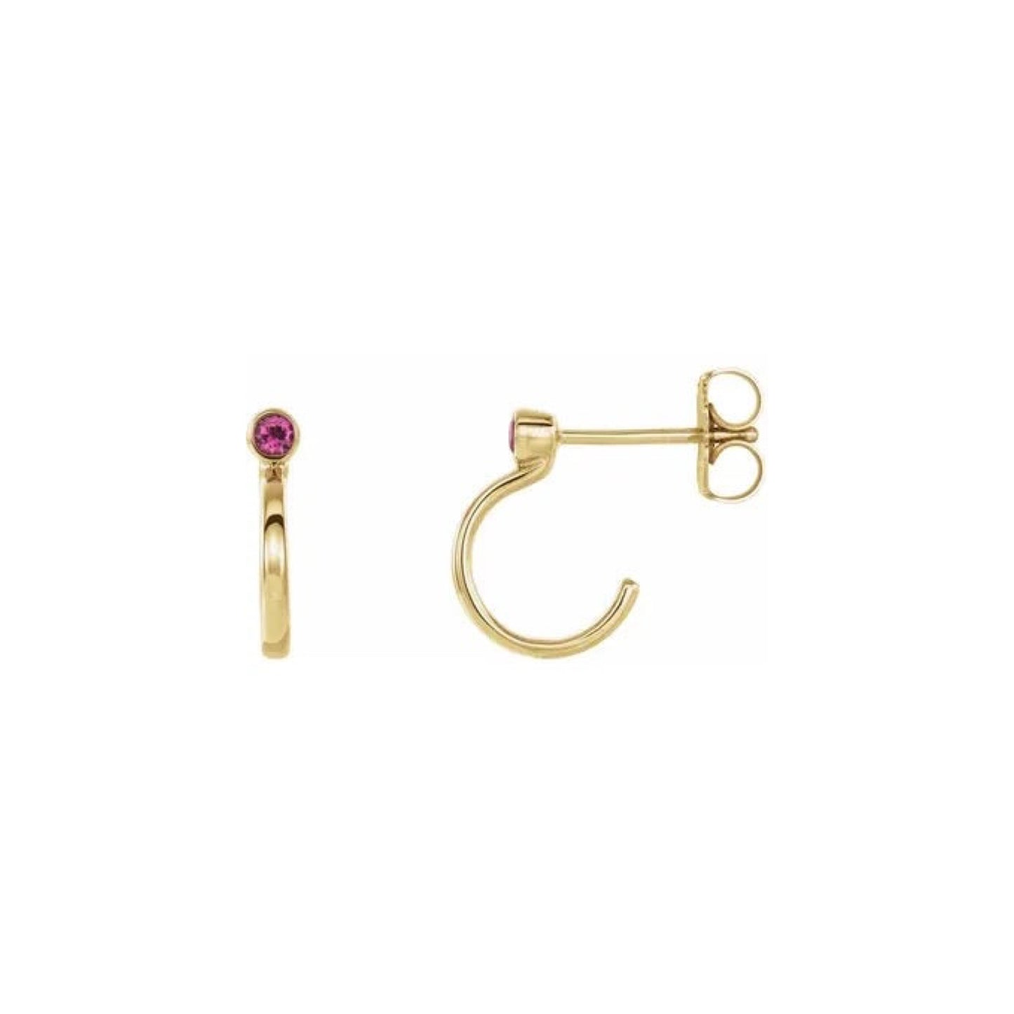 natural gem birthstone hoop earrings - pink tourmaline