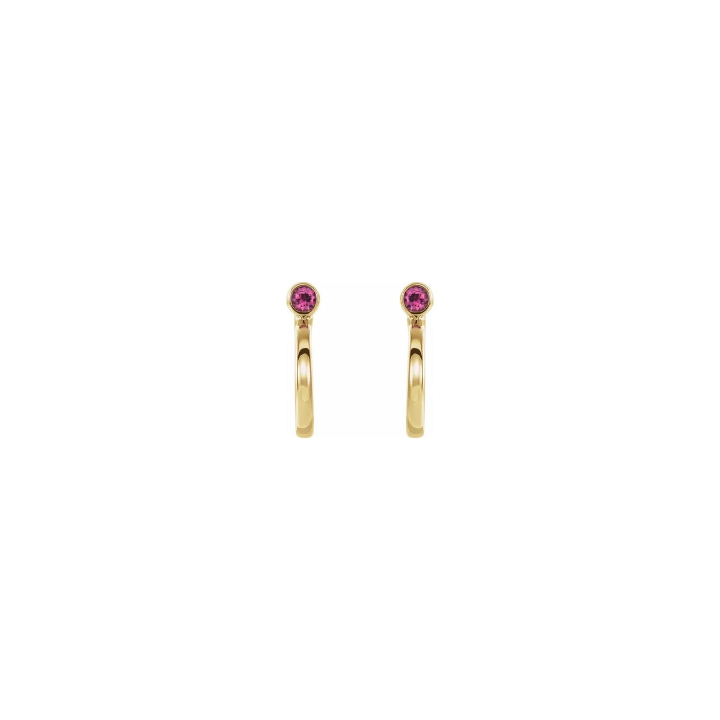 natural gem birthstone hoop earrings - pink tourmaline