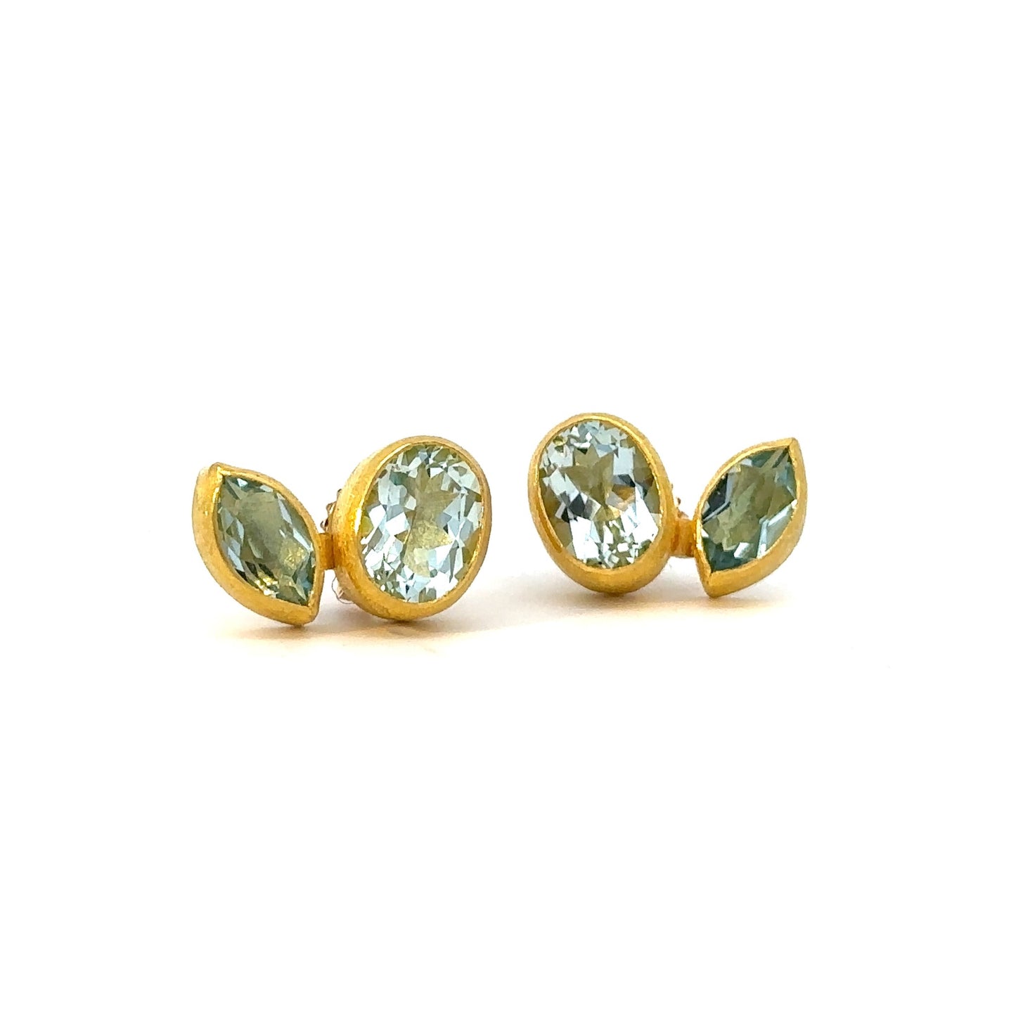 faceted aquamarine oval + marquise drop earrings