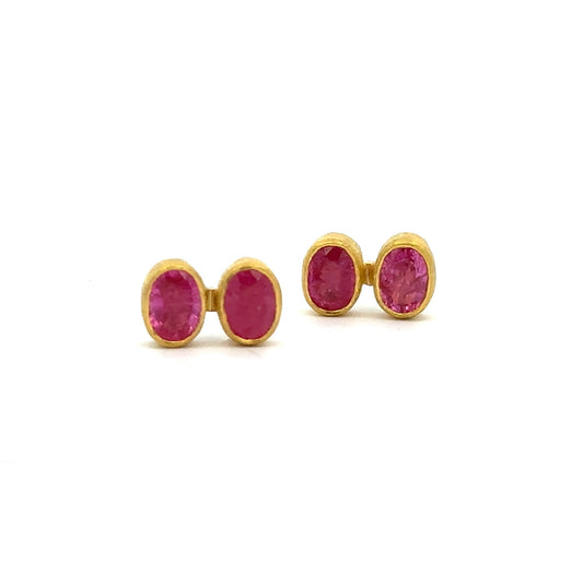 faceted ruby oval double drop earrings