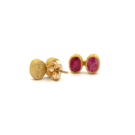 faceted ruby oval double drop earrings