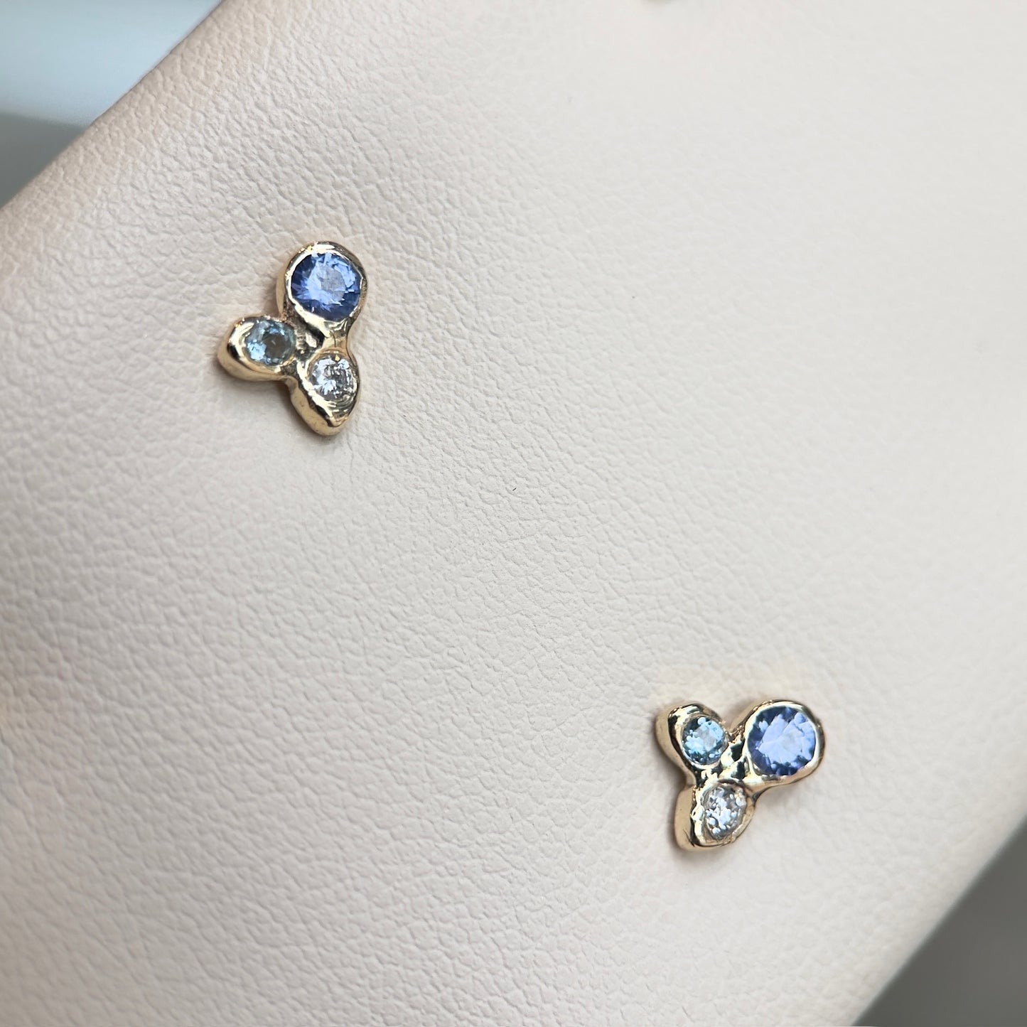 valentina stud earrings - sapphire + aquamarine + diamond