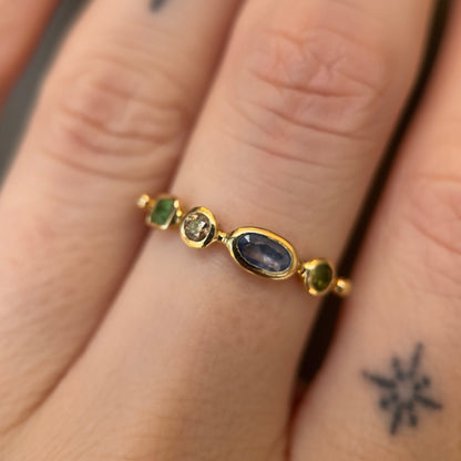 simple ring band - tsavorite garnet + diamond + sapphire + tourmaline