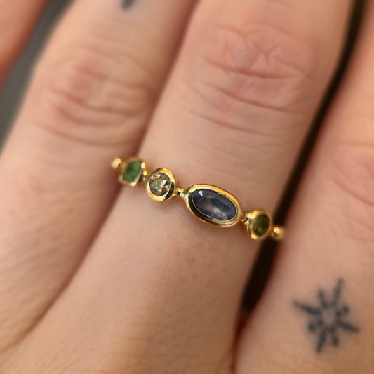 simple ring band - tsavorite garnet + diamond + sapphire + tourmaline