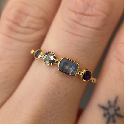 simple ring band - amethyst + sapphire + diamond + tanzanite