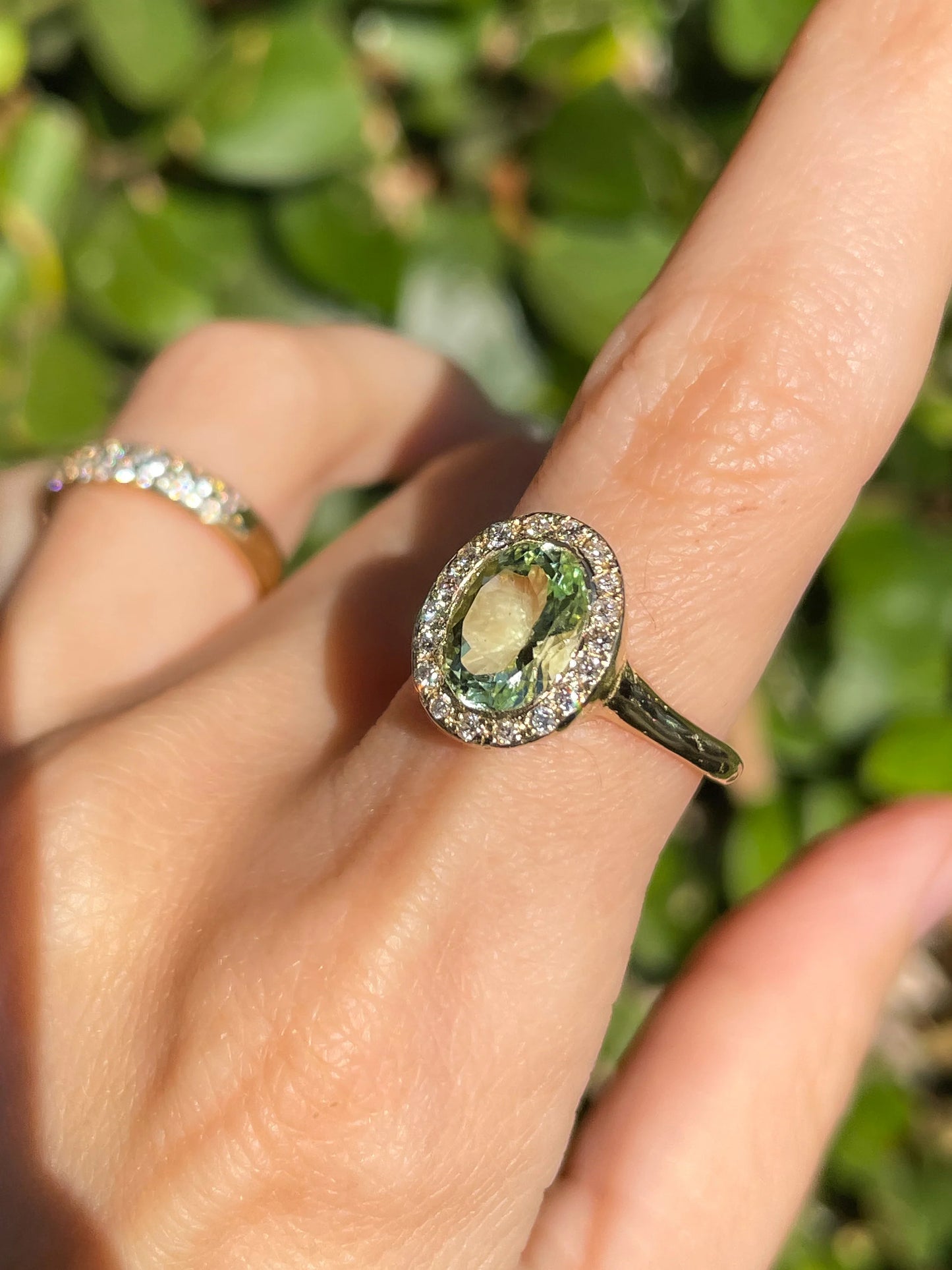 heirloom green tourmaline halo ring