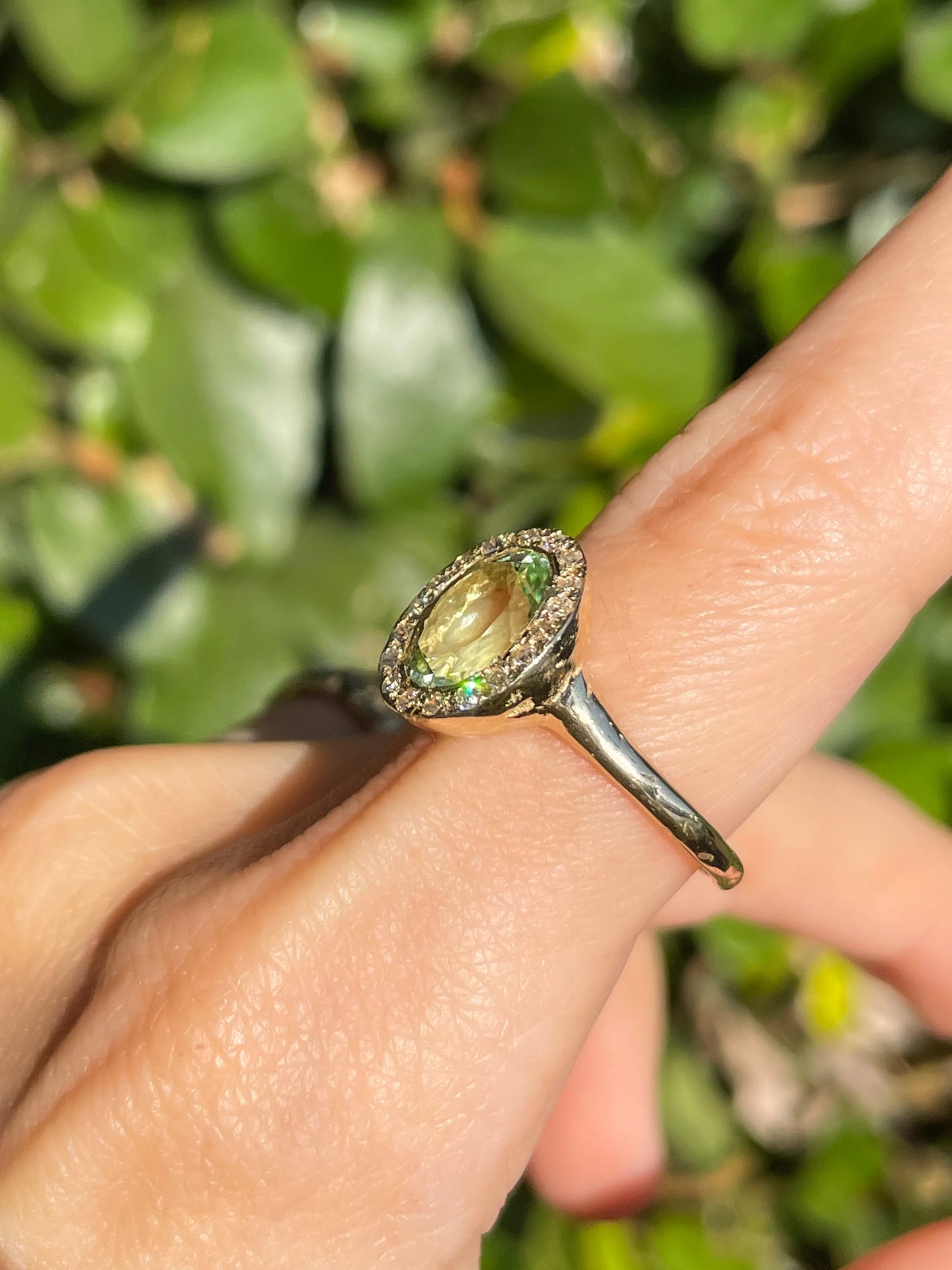 heirloom green tourmaline halo ring