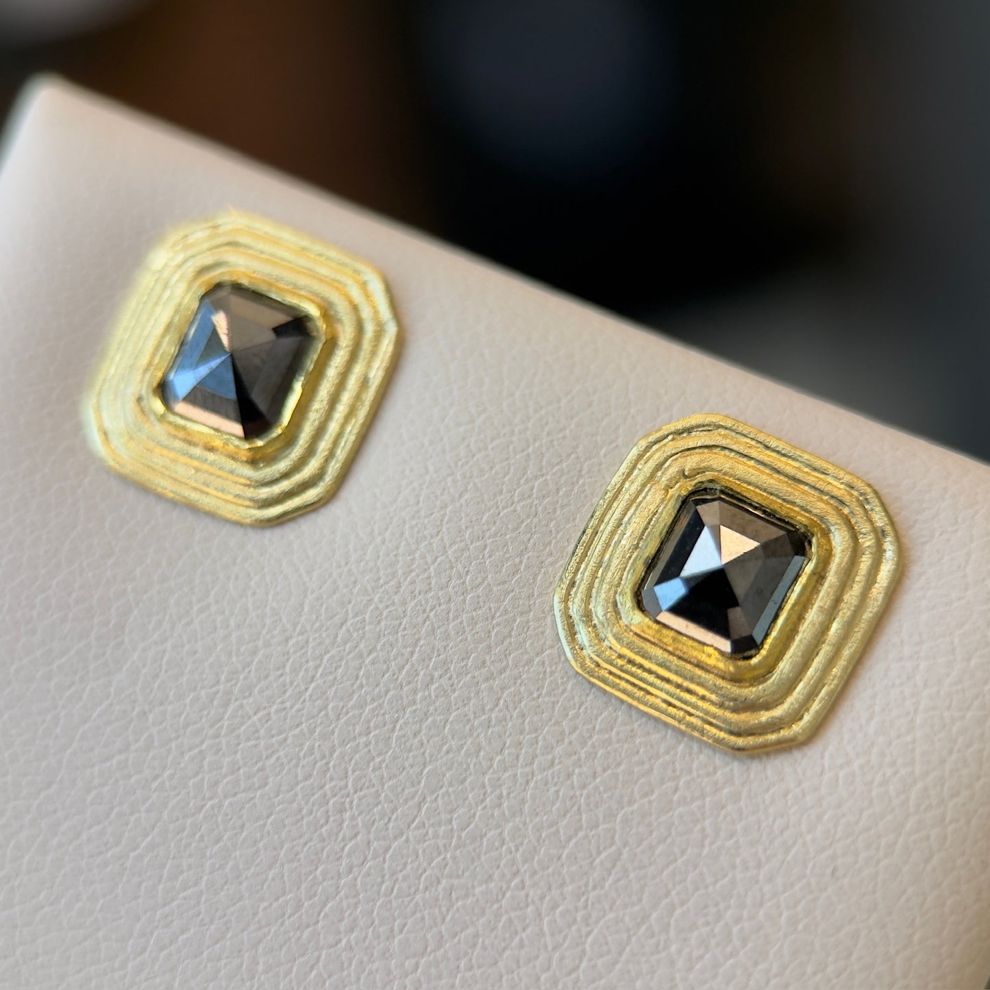 rose-cut black diamond framed stud earrings