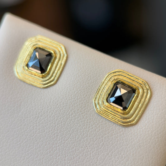 rose-cut black diamond framed stud earrings