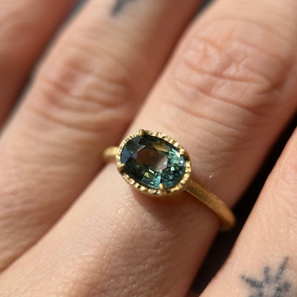 textured halo solitaire ring - green sapphire