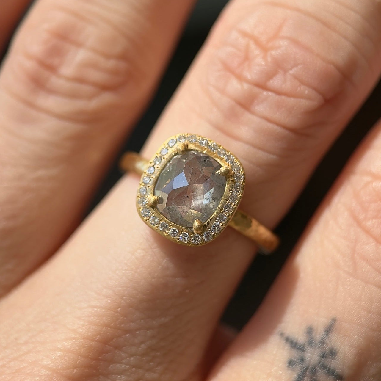 rose-cut halo ring - natural grey diamond