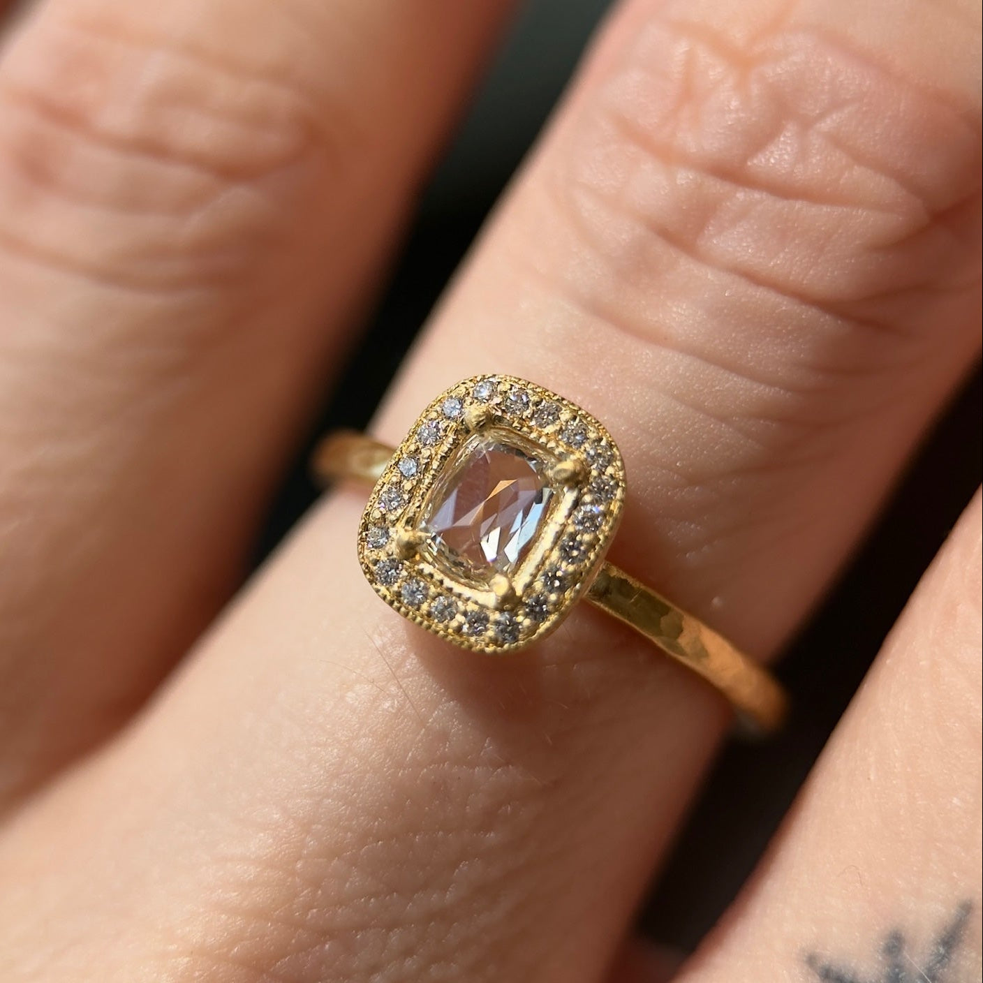 rose-cut halo ring - natural colorless diamond