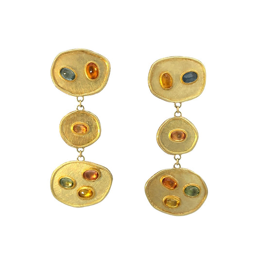 oval multi-color sapphire organic drop earrings