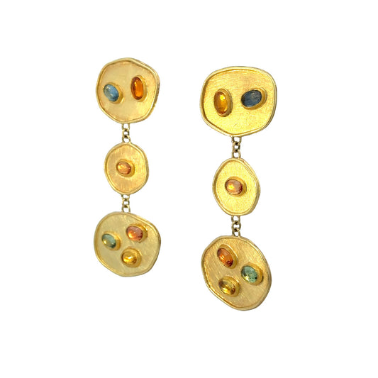 oval multi-color sapphire organic drop earrings