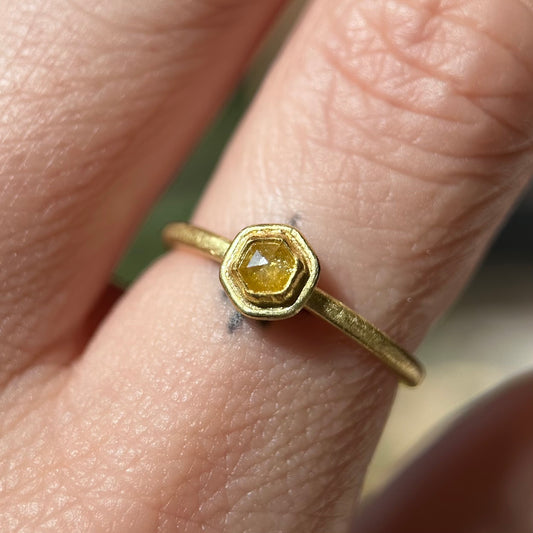rose-cut yellow diamond hexagon framed ring