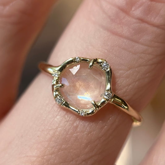 cosmic light ring - rainbow moonstone