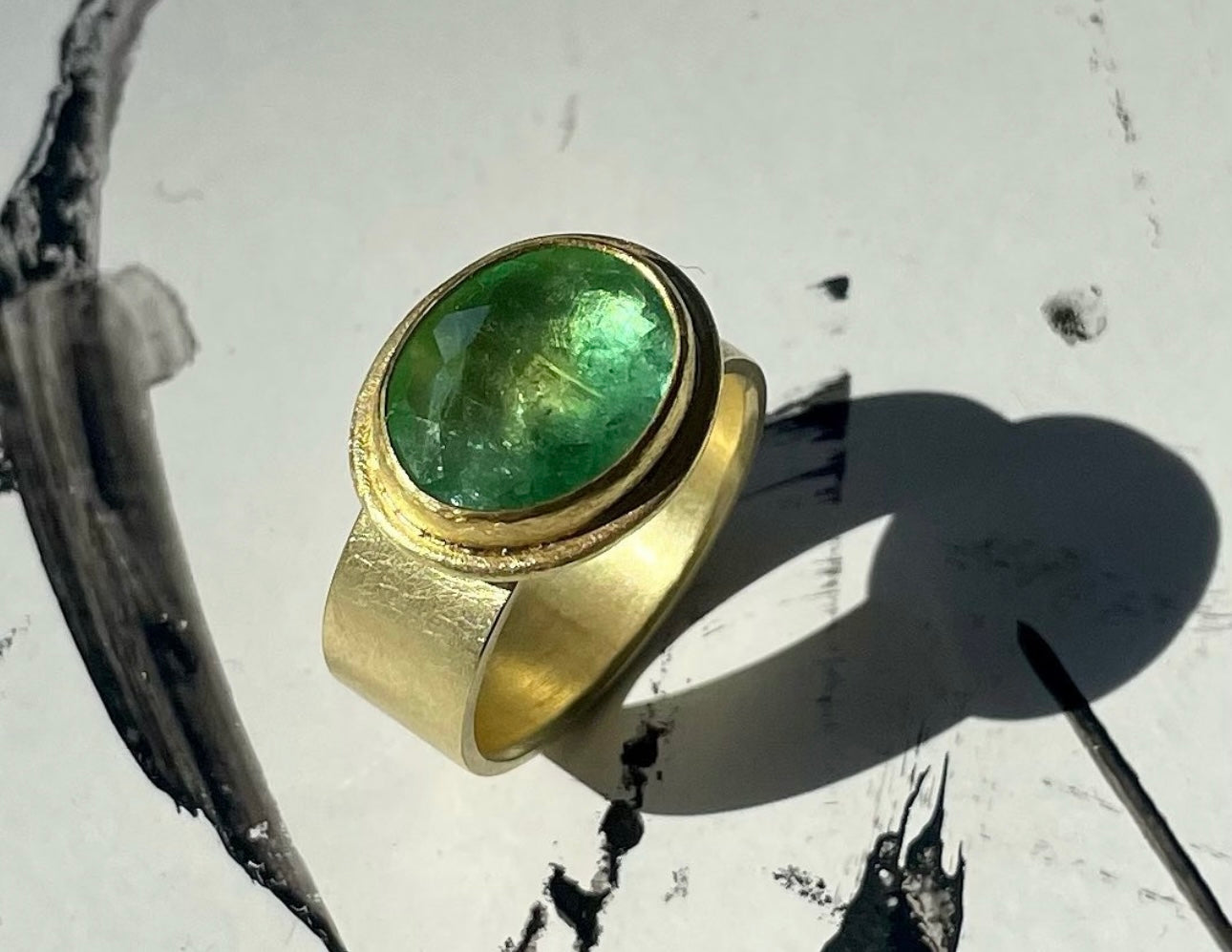 rose-cut green tourmaline framed ring