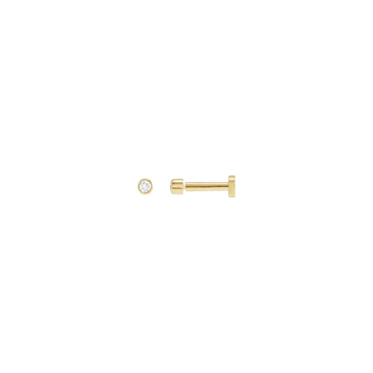 natural diamond bezel flat-back stud earring - single