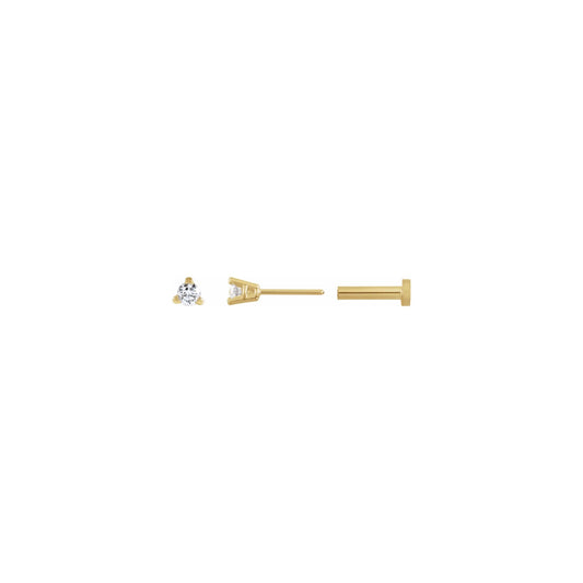natural diamond prong flat-back stud earring - single