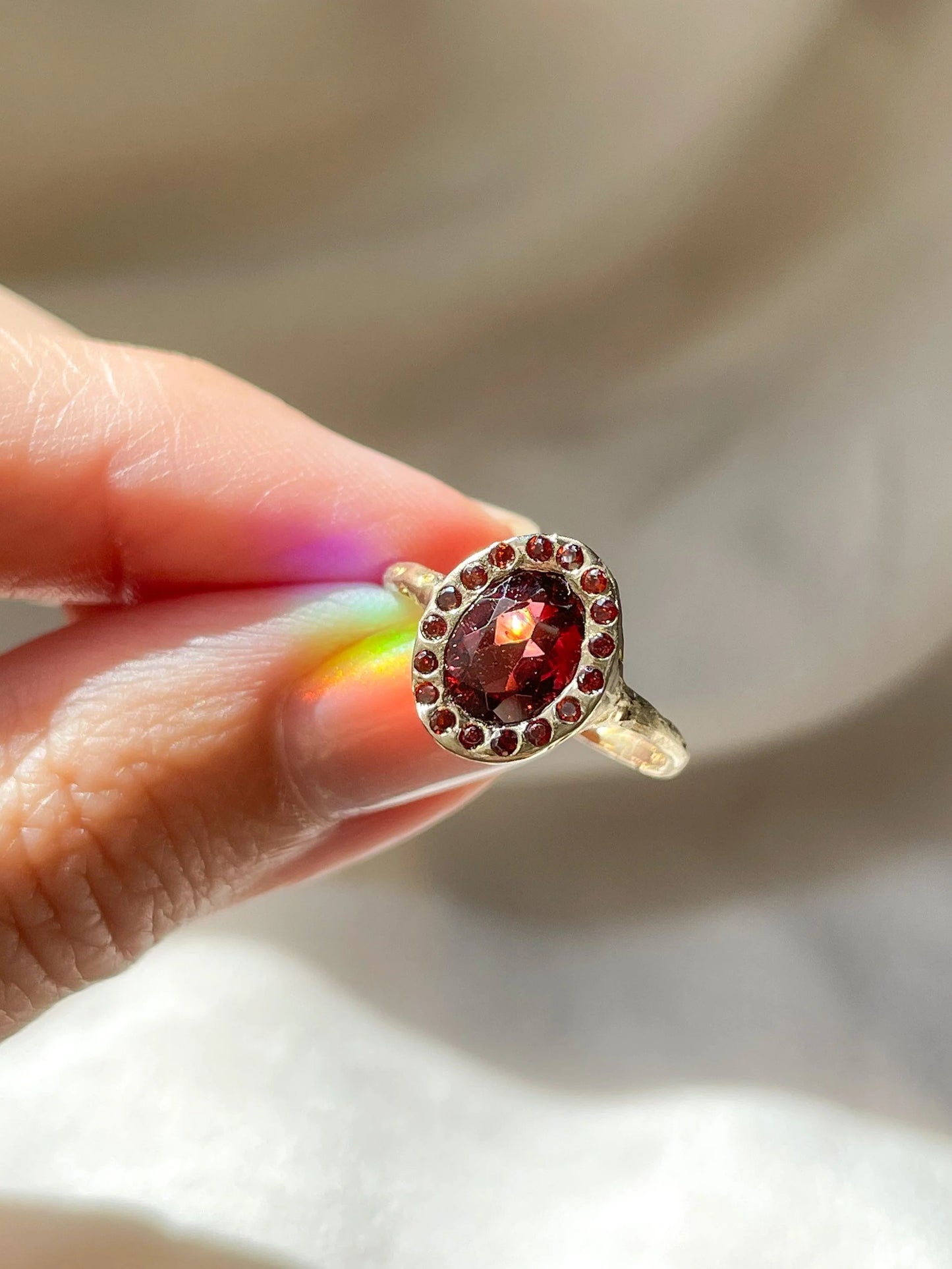 heirloom garnet halo ring