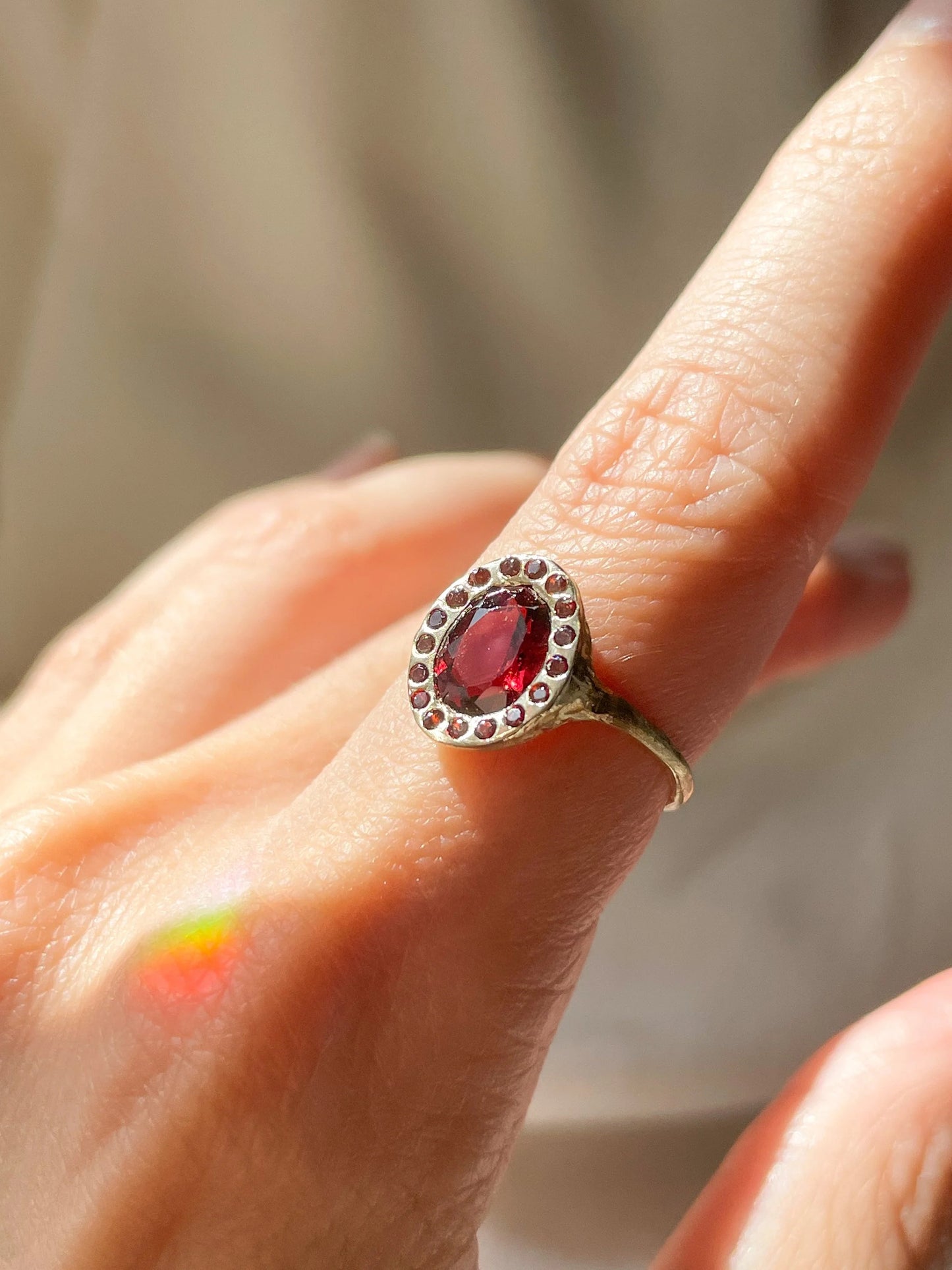 heirloom garnet halo ring