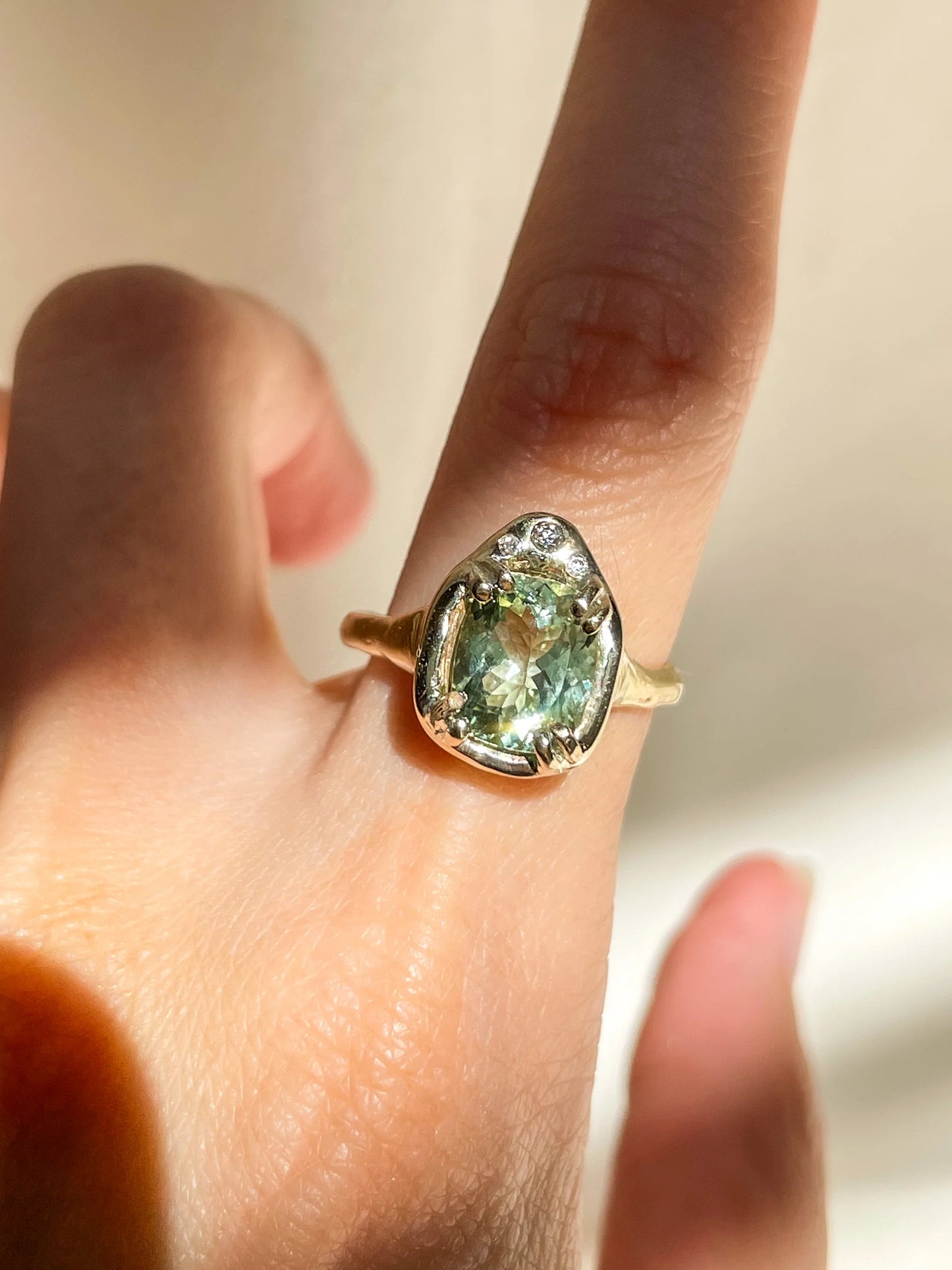 high priestess mint tourmaline ring