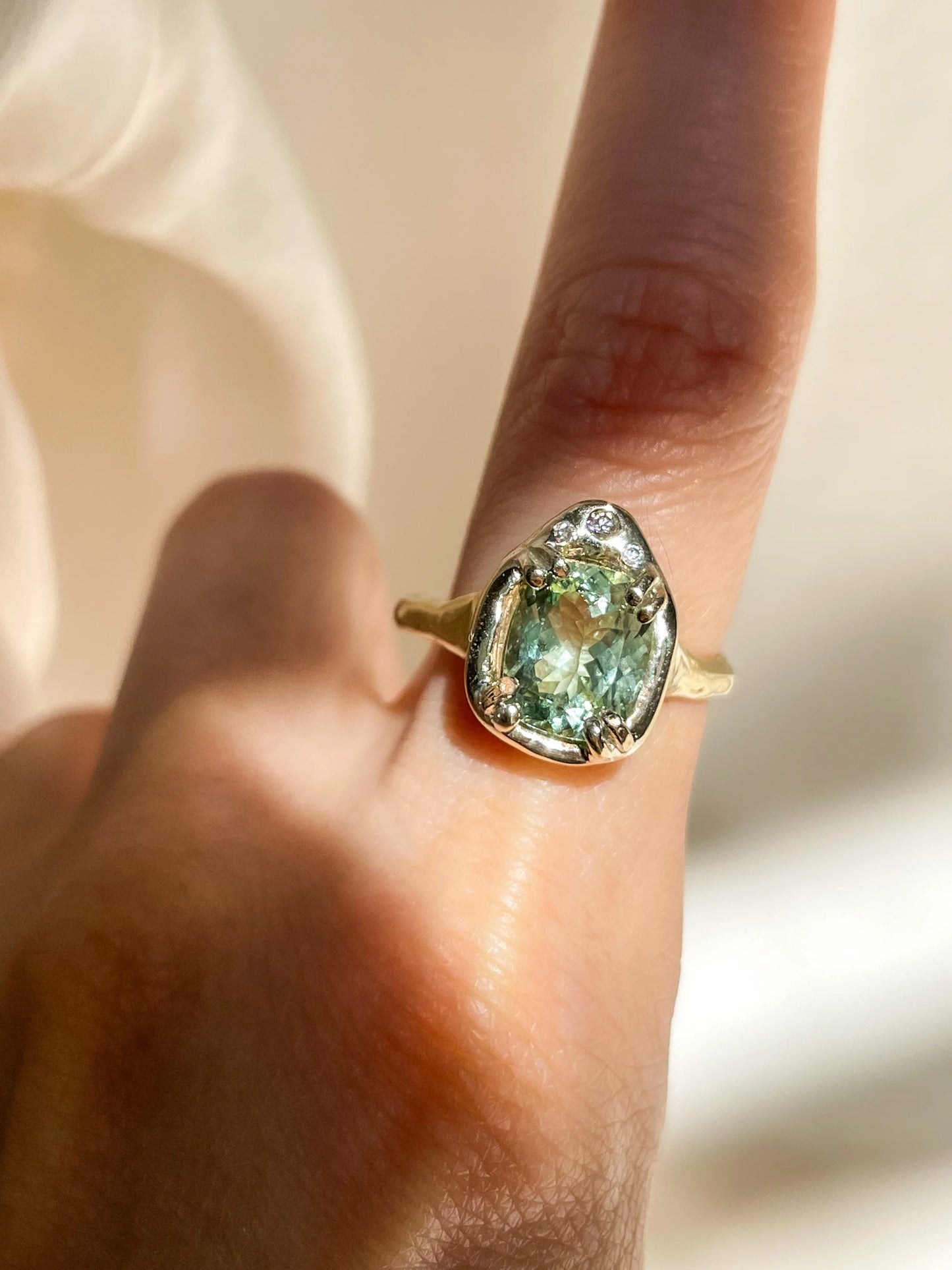 high priestess mint tourmaline ring