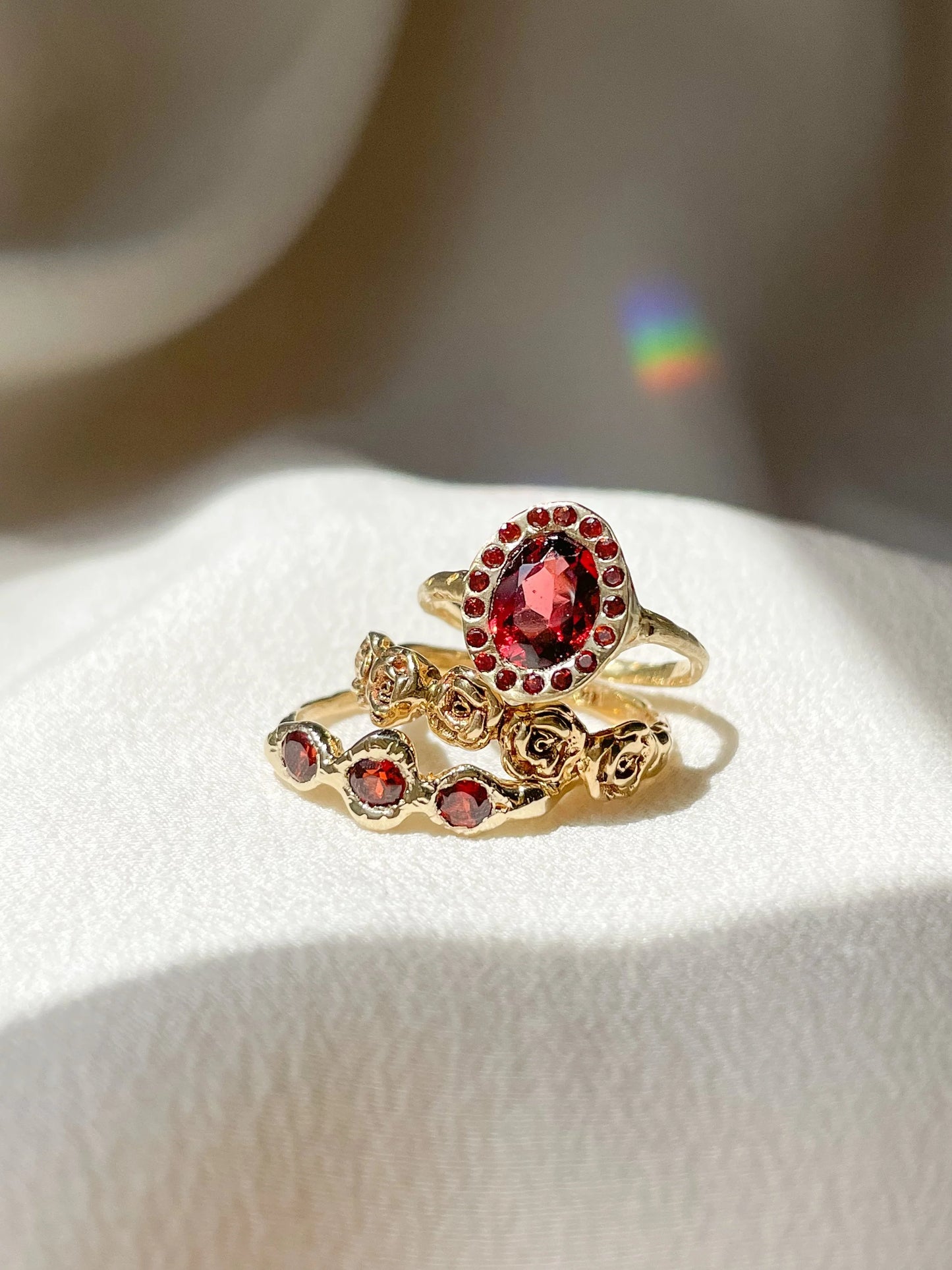 heirloom garnet halo ring