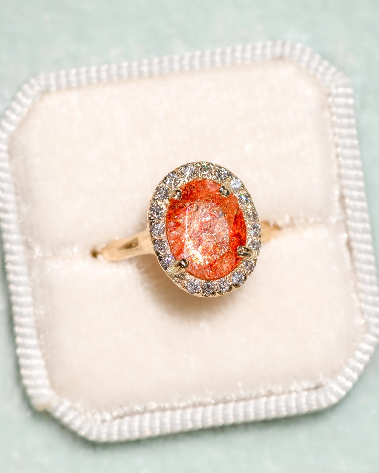 sunstone halo ring - natural diamond