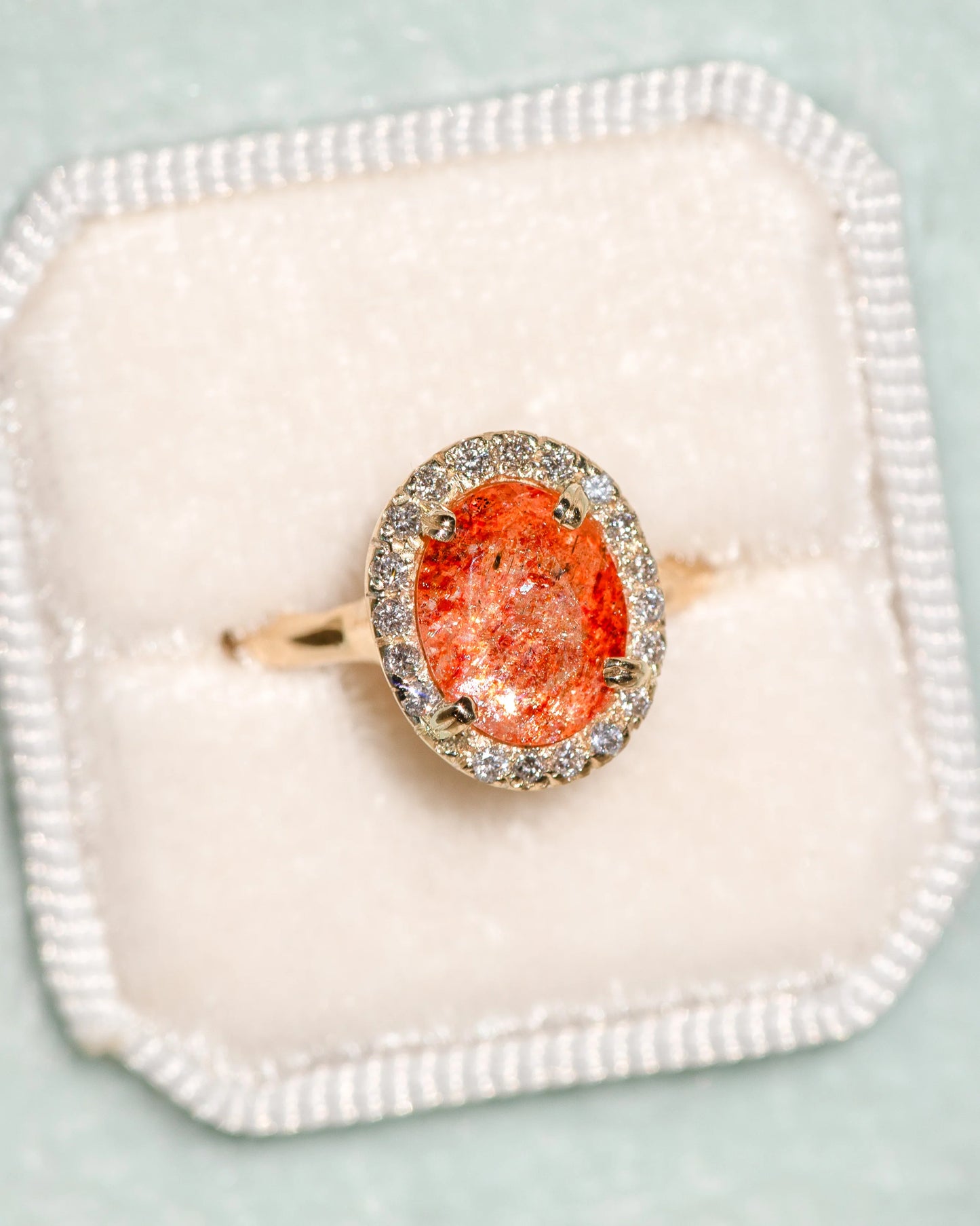 sunstone halo ring - natural diamond