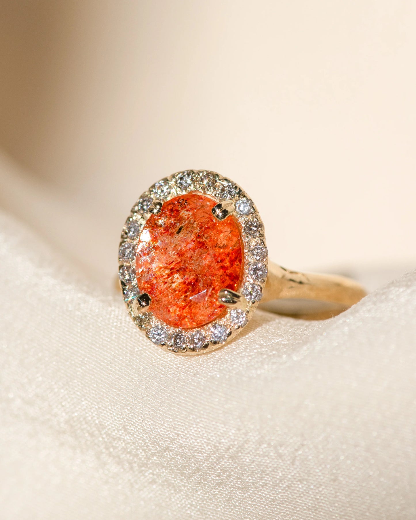 sunstone halo ring - natural diamond
