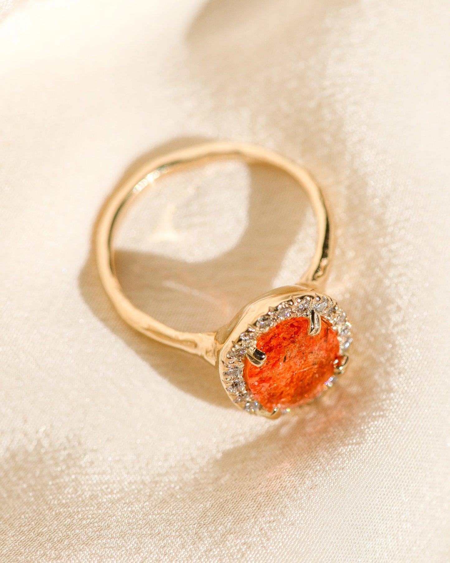 sunstone halo ring - natural diamond