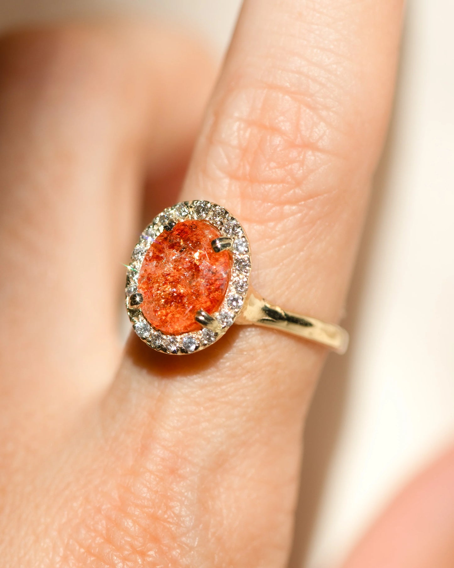 sunstone halo ring - natural diamond