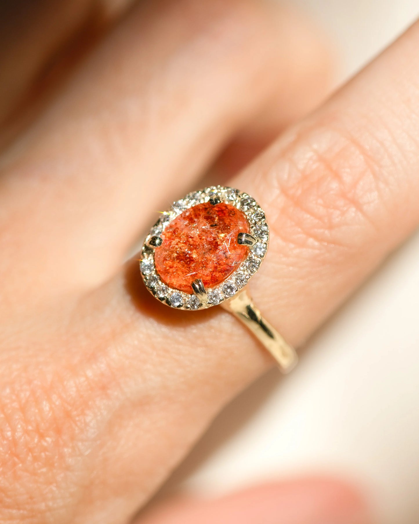 sunstone halo ring - natural diamond