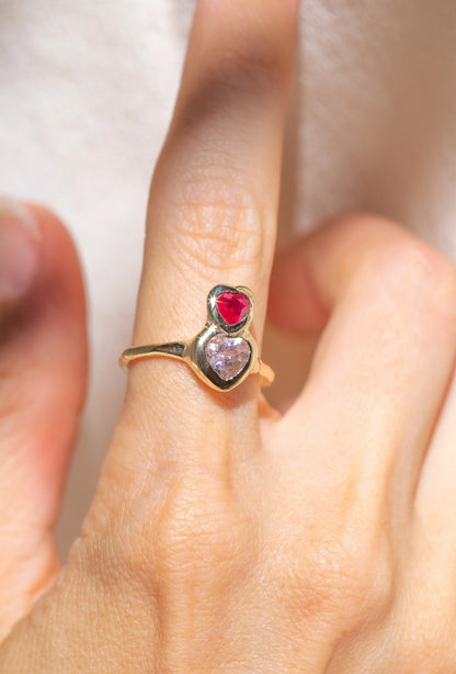 love on top of love ring II - morganite + ruby