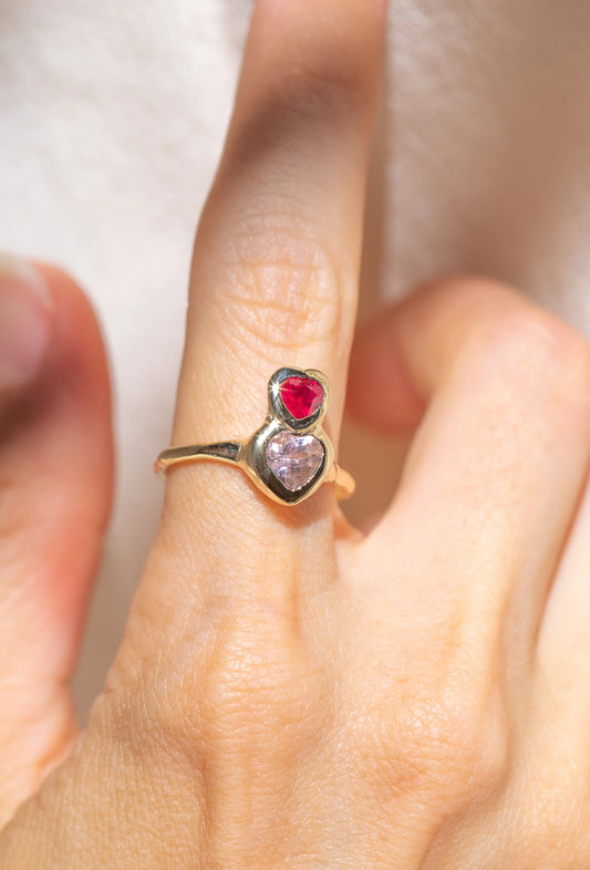 love on top of love ring II - morganite + ruby