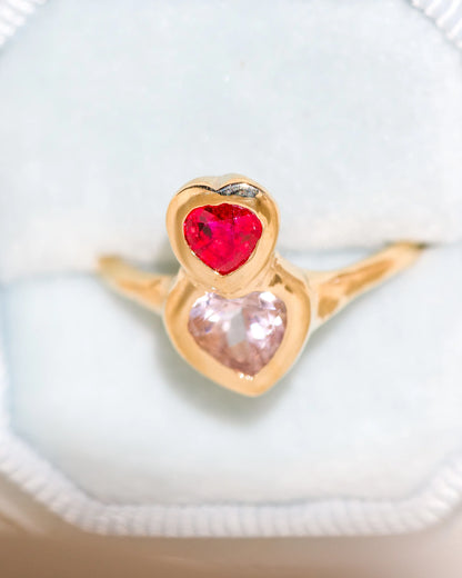 love on top of love ring II - morganite + ruby