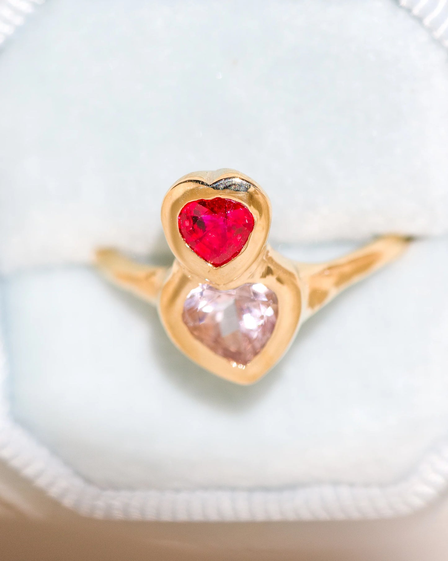 love on top of love ring II - morganite + ruby
