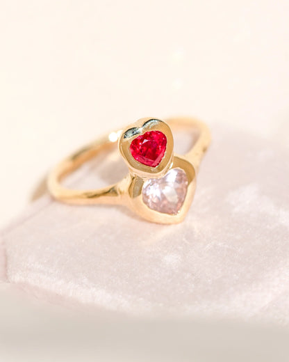 love on top of love ring II - morganite + ruby