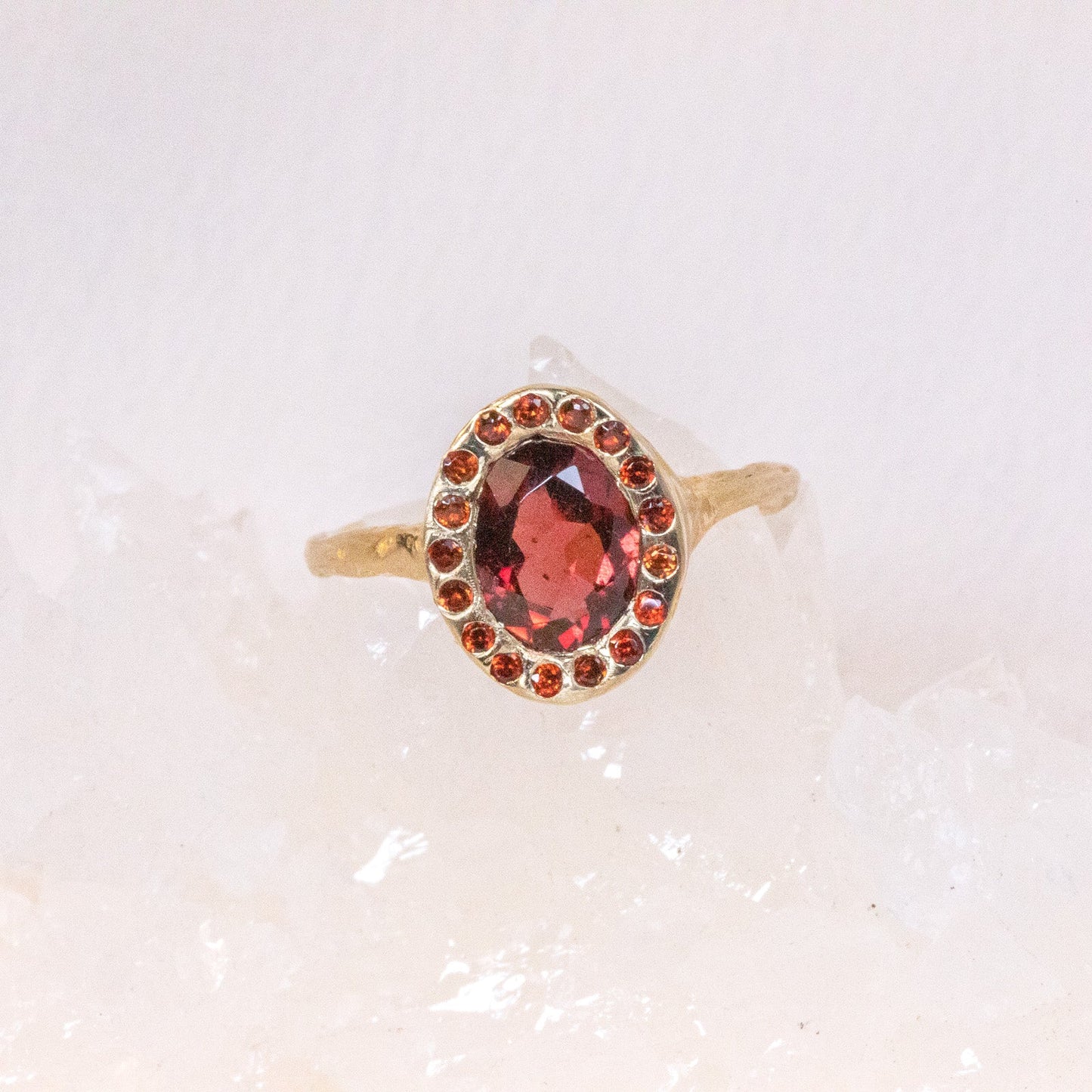 heirloom garnet halo ring